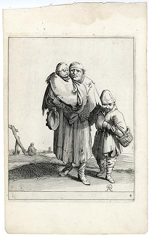 Antique Master Print-BEGGARS-FAMILY-Quast-c.1638-1652