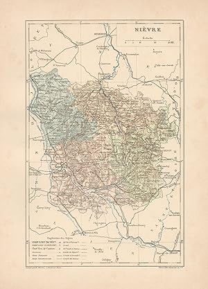1892 France, Nièvre, Carta geografica, Old map, Carte géographique ancienne
