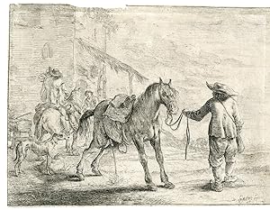Antique Master Print-HORSES-COFFEE-HOUSE-PUBLIC-HOUSE-INN-Stoop-1651