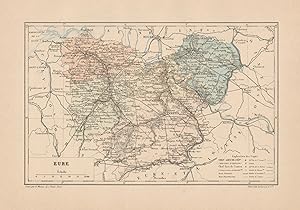 1892 France, Eure, Carta geografica, Old map, Carte géographique ancienne