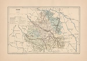 1892 France, Indre, Carta geografica, Old map, Carte géographique ancienne