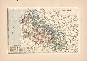 1892 France, Pas de Calais, Carta geografica, Old map, Carte géographique ancienne