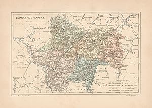 1892 France, Saône et Loire, Carta geografica, Old map, Carte géographique ancienne