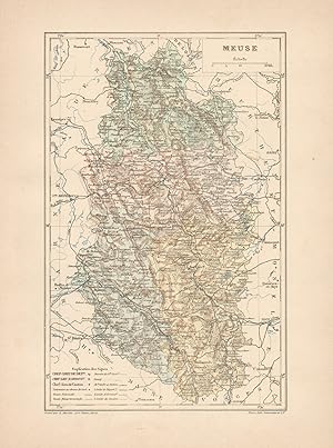 1892 France, Meuse, Carta geografica, Old map, Carte géographique ancienne