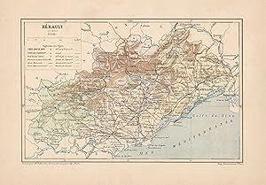 1892 France, Hérault, Carta geografica, Old map, Carte géographique ancienne