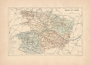 1892 France, Maine et Loire, Carta geografica, Old map, Carte géographique ancienne