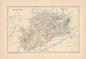 1892 France, Haute Saône, Carta geografica, Old map, Carte géographique ancienne