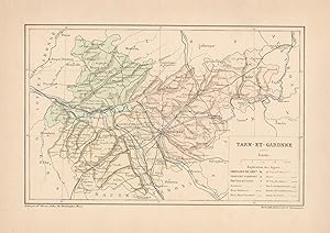 1892 France, Tarn et Garonne, Carta geografica, Old map, Carte géographique ancienne