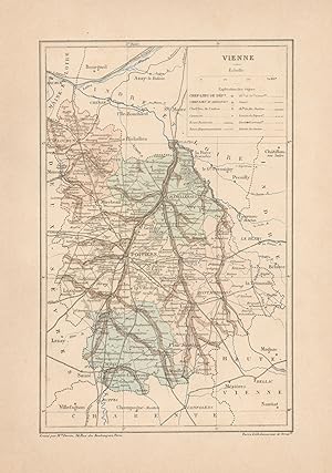 1892 France, Vienne, Carta geografica, Old map, Carte géographique ancienne