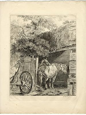 Antique Master Print-HORSES-BARN-WHEEL-Van Os-Potter-c.1791-1839