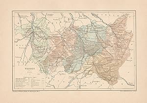 1892 France, Vosges, Carta geografica, Old map, Carte géographique ancienne
