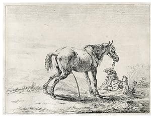Antique Master Print-HORSES-HORSEMAN-URINATION-PISSING-Stoop-1651