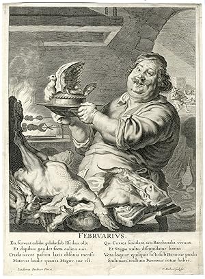 Antique Master Print-FEBRUARIUS-FEBRUARY-JOVIAL-COOK-Matham-Von Sandrart-c.1645