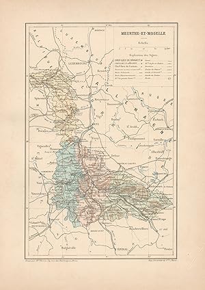 1892 France, Meurthe et Moselle, Carta geografica, Old map, Carte géographique ancienne
