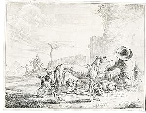 Antique Master Print-HORSE-DOG-MAN-Stoop-1651