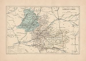 1892 France, Loir et Cher, Carta geografica, Old map, Carte géographique ancienne