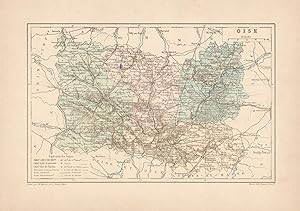 1892 France, Oise, Carta geografica, Old map, Carte géographique ancienne
