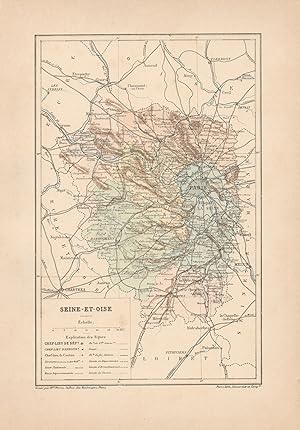 1892 France, Seine et Oise, Carta geografica, Old map, Carte géographique ancienne