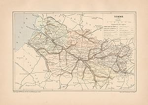 1892 France, Somme, Carta geografica, Old map, Carte géographique ancienne