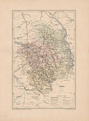1892 France, Cher, Carta geografica, Old map