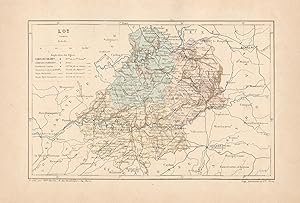 1892 France, Lot, Carta geografica, Old map, Carte géographique ancienne