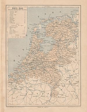 1892 Paesi Bassi, Pays Bas, Carta geografica, Old map, Carte géographique ancienne