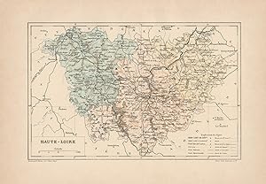 1892 France, Haute Loire, Carta geografica, Old map, Carte géographique ancienne
