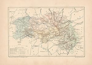 1892 France, Orne, Carta geografica, Old map, Carte géographique ancienne