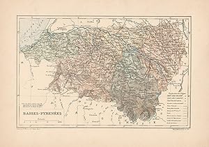 1892 France, Basses Pyreneées, Carta geografica, Old map, Carte géographique ancienne