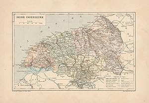1892 France, Seine Inférieure, Carta geografica, Old map, Carte géographique ancienne