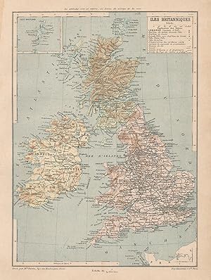 1892 Gran Bretagna, Iles Britanniques, Great Britain, Carta geografica, Old map, Carte géographiq...