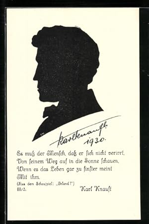 Ansichtskarte Karl Knauft, mit original Autograph, Schriftleitung Der Turmwart, Schattenriss, Vers