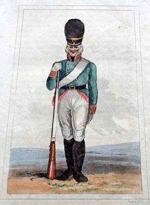 A Russian Soldier (Infantry) c1800 Hand Coloured copper engraving.