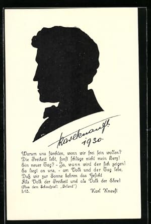 Ansichtskarte Karl Knauft, mit original Autograph, Schriftleitung Der Turmwart, Schattenriss