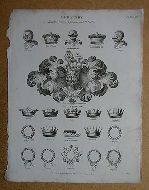 Heraldry: Heraldic Crowns, Coronets and Helmets. Engraving.