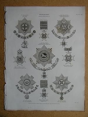 Heraldry: Orders of Knighthood. Engraving.