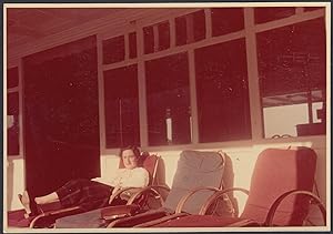 Sudan 1954, Woman lying on the deck chair outside the hotel, Vintage photo