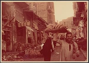 Egypt 1954, Cairo, Bread seller, Picturesque view, Vintage photo