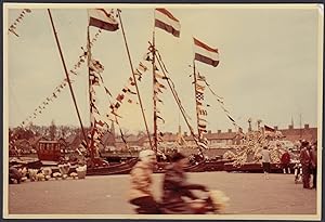 Netherlands 1954, Volendam, Picturesque glimpse, Flags, Vintage photo