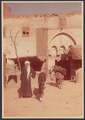 Egypt 1954, Esna, Man posing with donkey, View, Vintage photography