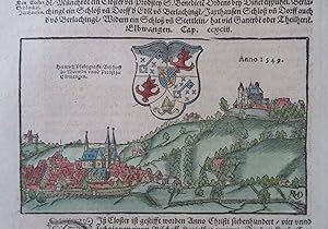 Ellwangen Germany 1598 Munster Cosmography wood cut print city view hand color