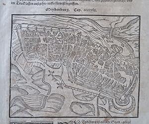 Magdeburg Saxony Germany 1598 Munster Cosmography wood cut print city view