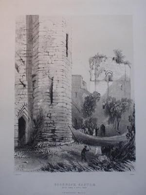 Original Antique Lithograph Illustrating a View of the Watch Tower & Saxon Keep at Goodrich Castl...