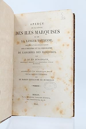Aperçu de la langue des îles Marquises et de la langue taïtienne, précédé d'une introduction sur ...