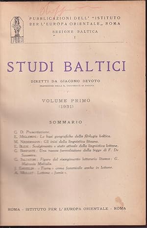 Studi baltici Volume primo (1931)