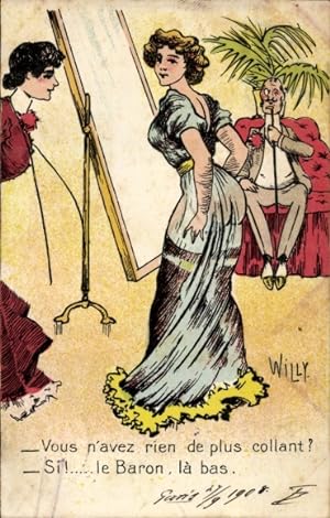 Künstler Ansichtskarte / Postkarte Willy, Frau in durchsichtigem Kleid, Po