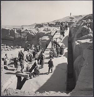 Egitto 1950, Assuan, Aswan, Operai Cava Granito, Fotografia vintage