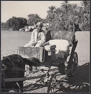 Egitto 1950, Edfu, Tipico uomo su carretto del luogo, Fotografia epoca