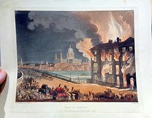 Fire In London. 1808 Hand-Coloured Aquatint. "Fire at Albion Mill", Blackfriars Bridge. The Albio...