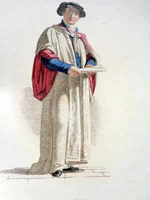 Doctor In Music. Cambridge University Official Gowns. Aquatint handcoloured
